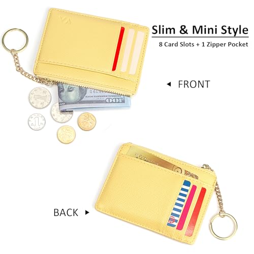 Image of Slim Minimalist RFID Blocking Leather Wallets Credit Card Holder Case Money Clip Pocket Wallet Coin Purse Keychain Travel Clutch Handbag Pocket Pouch Holster Gifts for Women Men (Yellow)