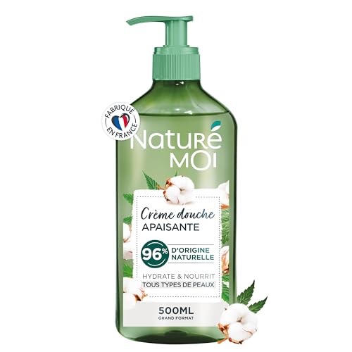 Naturé Moi - Crème Douche Apaisante - Peaux Sensibles - Hydrate et Nourrit - Gel Douche - Fleur de Coton Bio et Chanvre du Massif Central - 96% d'Origine Naturelle - 500 ml - Fabriqué en France