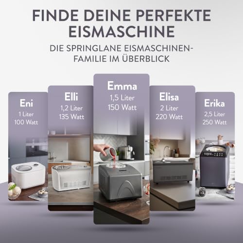 Foto von SPRINGLANE Eismaschine Emma 1,5 L mit selbstkühlendem Kompressor 150 W, aus Edelstahl mit entnehmbarem Eisbehälter, inkl. Rezeptheft (Silber, Eismaschine)