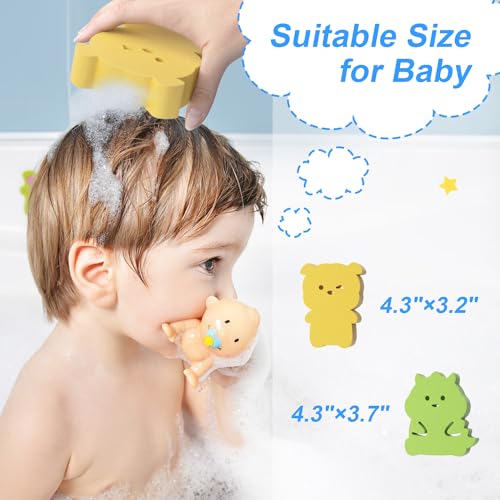 Image of Baby Bath Sponges for Newborns,Cute Shape Baby Sponge for Bathing,Toddler Bath time,Extra Soft Bath Sponge for Kid,Dog,Dinosaur (Yellow, Dog)