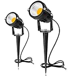 SUNVIE 12W LED Landscape Lights Low Voltage (AC/DC 12V) Waterproof Landscape Lighting Garden Pathway Lights Super Warm White (900LM) Walls Trees Flags Outdoor Spotlights with Spike Stand (2 Pack)