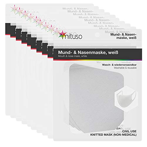 Preisvergleich Produktbild mituso Mund- und Nasenmaske, weiß, aus Polyester, Wiederverwendbare Maske (10 Stück)