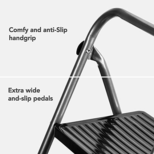Delxo Folding Step Stool- 2 Step Ladder with Anti-Slip Pedal, Hold Up to 330LBS Lightweight and Multi-Use for Household and Kitchen Small 2 Step Stool Steel Grey