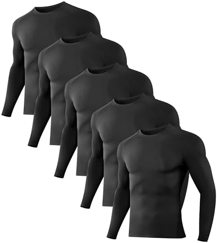 Dalavch 1/5 Pack Men’s Compression Shirts Long Sleeve Athletic Workout Tops