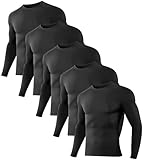 Dalavch 5 Pack Men’s Compression Shirts Long Sleeve Athletic Workout Rash Guard Gym Active Sports Undershirt Base Layer Top 5 Black X-Large