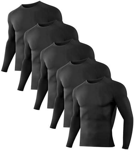 Dalavch 5 Pack Men’s Compression Shirts Long Sleeve Athletic Workout Rash Guard Gym Active Sports...