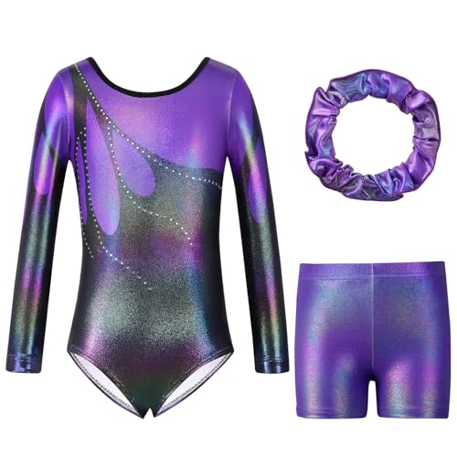 Blaward Leotardos de gimnasia para niñas, niños, adolescentes, leotardos de atletismo con pantalones cortos de baile brillantes