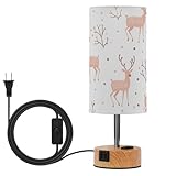 KLL Lámpara de mesa con control táctil de alce de color oro rosa, luz nocturna con pantalla de tela, bombillas incluidas para acampar
