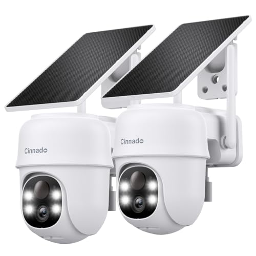 2K Cameras for Home Security-2.4G WiFi Outdoor Camera Wireless Solar/Battery Powered with solar panel, 360° Viewing, AI Human Detection, Color Night Vision, with SD Storage, Works with Alexa(2 Pack)