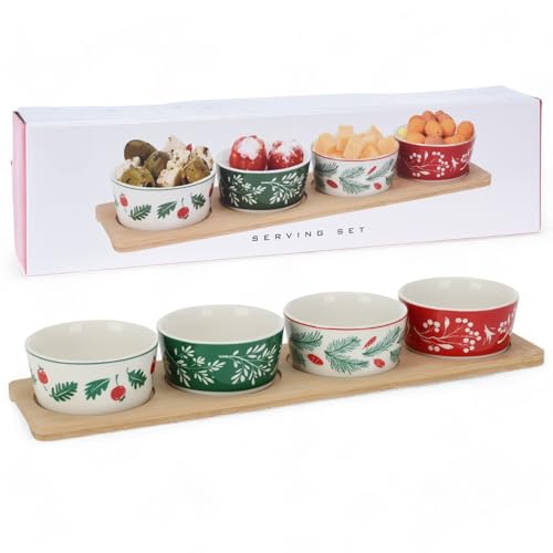 MIJOMA Weihnachtliches 5-teiliges Servierset – Holzbrett mit 4...