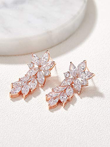 Sweetv Rose Gold Marquise Wedding Earrings For Brides, Bridal Bridesmaid Earrings For Wedding, Cubic Zirconia Dangle Drop Earrings For Women #TOP5