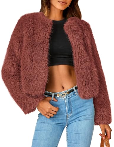 PRETTYGARDEN Women's 2026 Winter Coats Fleece Cropped Jacket Faux Fur