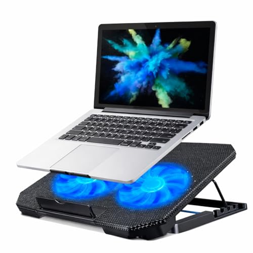 Base Suporte para Notebook até 17' com Cooler Duplo Ultra Silencioso, LED Azul, 8 Níveis de Altura, USB Extra – Refrigeração Potente e Conforto Ergonômico