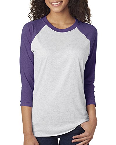 Next Level Girls Tri-Blend 3/4-Sleeve Raglan - 6051, Vintage Purple/ Heather White, X-Large
