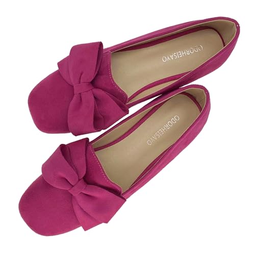 ODORHEISAYO Women's Square Toe Ballet Flats Comfortable Bow Dressy Flats Shoes for Women Flat Loafer Shoes Comfort Slip ons Casual Holiday