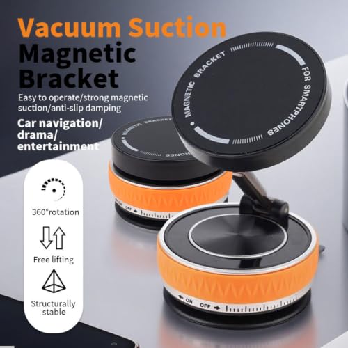 Image of (1 Year Warranty) Foldable Magnetic Phone Stand Holder, 360 Rotating Mobile Stand for Desk, Adjustable Height & Viewing Angle, Strong Magnetic Mount, Portable Smartphone Holder - Orange