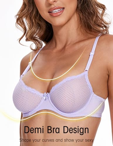 Image of Wingslove Women's Sexy 1 /2 Cup Lace Bra Balconette Mesh Underwired Demi Shelf Bra Unlined See Through Bralette