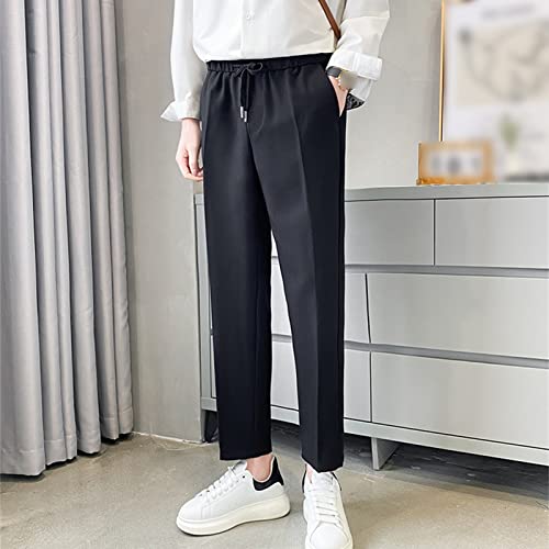 JEShifangjiusu Men's Casual Pants Chino Pant Slim Fit Drawstring Athletic Dress Pant Skinny Flex Flat Front Straight Fit Pant, Black, Large3