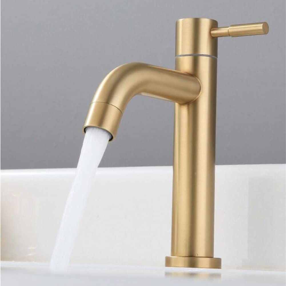 ZQFHSX Brushed Gold Single Cold Basin Faucet 304 SUS Material Bathroom Sink wash