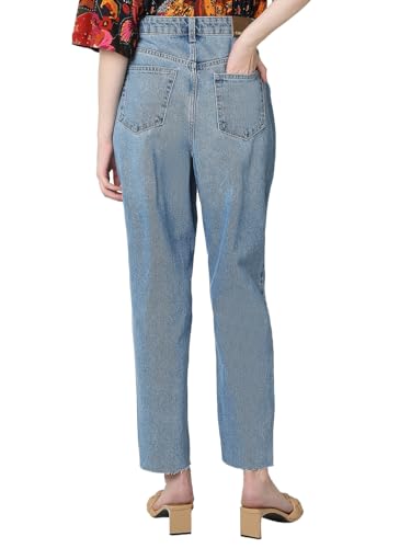 Image of VERO Moda Women's Mom Fit High Rise Distressed Jeans