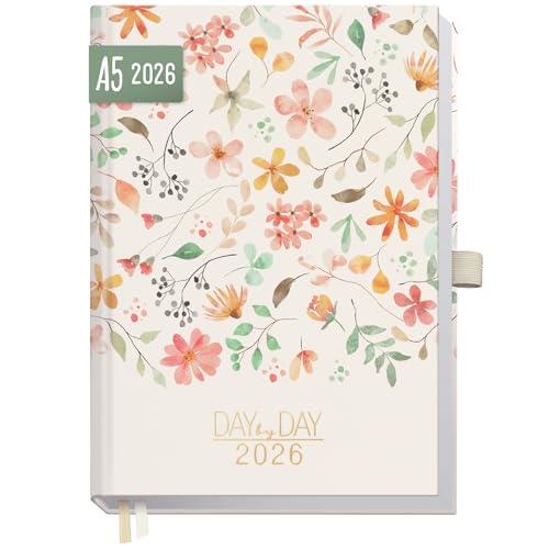 Häfft Organizer Day by Day Buchkalender 2026 A5 1 Tag 1 Seite Wild Blossoms- Tagesplaner Kalender Tageskalender Terminkalender Terminplaner 2026 - nachhaltig & klimafreundlich