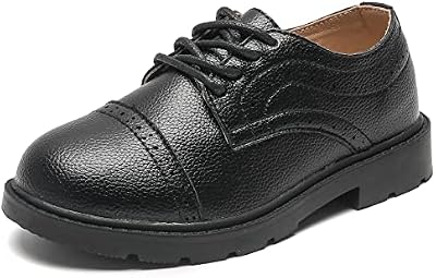 kkdom Black Classic School Uniform Oxfords & Loafer Flats for Toddler & Little Kids