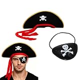MAIKAOZAI Sombrero de pirata para adultos con parche en el ojo, modelo clásico de capitán ideal para disfraz de Halloween, accesorio pirata para hombres y mujeres en fiestas temáticas