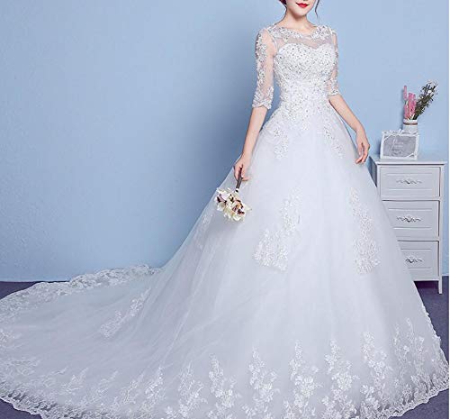 Robe de mariée grande taille une épaule avec traîne en dentelle blanche GZ