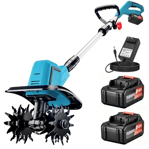 Cordless Collapsible Tiller Cultivator, 400RPM Electric Garden Tiller with 2 x 48V Batteries &...
