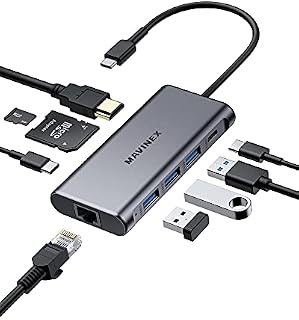USB C Hub 9 in 1, MAVINEX 4K HDMI USB C Docking Station, 100W Power Delivery, 5Gbps USB-C Data Port, 3 USB 3.0 Ports, MicroSD/TF, 1Gbps Ethernet Adapter for MacBook, Dell XPS, More Type C Devices