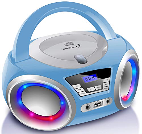 Odtwarzacz CD z oświetleniem LED, przyłącze słuchawkowe, przenośne radio stereo, dla dzieci, system stereo, USB, odtwarzacz CD/MP3, radio FM, wejście na słuchawki, Aux In