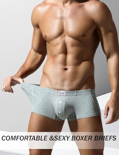 FEOYA Men’s Cotton Boxer Briefs Low Waist Button Fly Boxers Shorts Pouch Breathable Underwear2