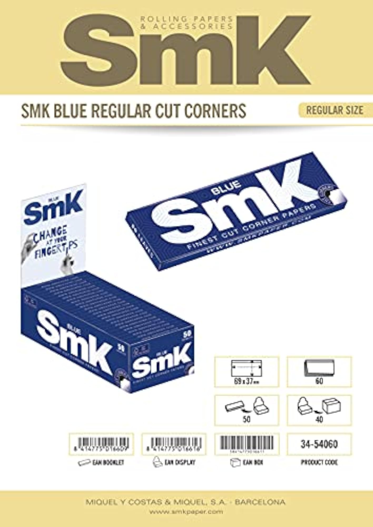 SMK Regular Blue White Bleached Rolling Paper, Pack of 3