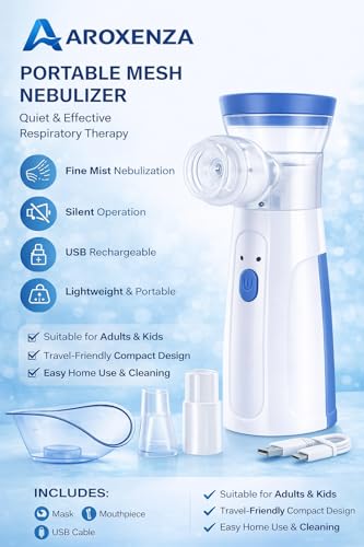 Image of Portable Mesh Nebulizer Machine for Adults & Kids | Silent Handheld Inhalation Device with Fine Mist Technology | USB Rechargeable Nebulizer for Home & Travel