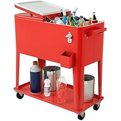 Maletin Cerveza Carro Fruta COSTWAY Carrito Nevera 76L Carro Portátil para Bebidas y Hielo con Ruedas, Sacacorchos, 72 Horas para Exterior Patio Fiesta Terraza