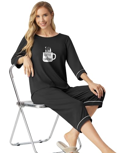 Image of PrinStory Womens Pajama Sets Capri Pjs Soft Lounge Sets XS-4XL
