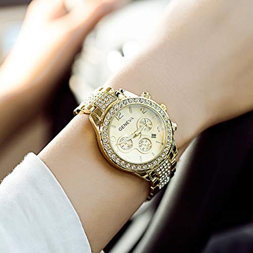 Yunanwa 3 Pack Unisex Luxury Pave Floating Crystal Diamonds Digital Calendar Quartz Watch Rose Gold Silver Wrist Watches With Stainless Steel Link Bracelet #TOP4