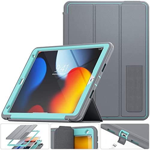 SEYMAC stock iPad 9th/8th/7th Generation Case, Shockproof iPad 10.2 Case with Pencil Holder Folio Stand &Detachable Magnetic Cover, Auto Sleep/Wake iPad 10.2 Inch Cover 2021/2020/2019(Lightblue/Gray)