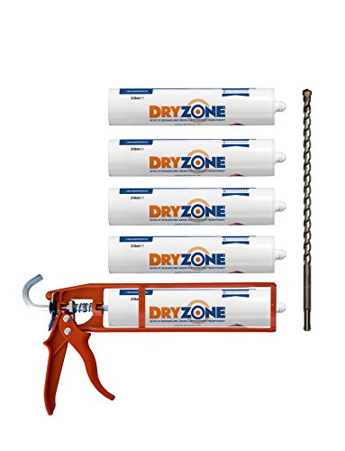 Preisvergleich Produktbild Dryzone Horizontalsperre Creme - Gegen Feuchte Wände und Aufsteigende Feuchtigkeit - WTA Zertifiziert - Dichtungspistole mit 5 Dichtungskartuschen à 310 ml. Bei Wandstärke von 240mm, Ergiebigkeit von 7,5 Meter Wandlänge behandelt.