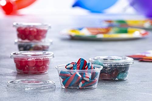 Image of Clear Disposable Plastic Portion Cups With Lids (100 Sets - 3.25 Oz) - Disposable Condiment Cups, Thanksgiving Sauce /Dip /Dressing Cups, Souffle Cups & Jello Shot Cups With Lids