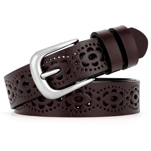 Women's Hollow Genuine Leather Belt for Jeans with Pin Buckle Cowhide