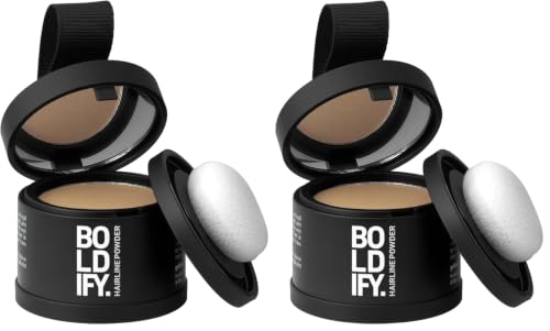 Image of BOLDIFY Hairline Powder - Water-Resistant Root Touch Up Hair Color for Gray Coverage - 24-Hour Stain-Proof, Mess-Free Hair Powder for Thinning Hair (4g, Dark Blonde Pack of 2)