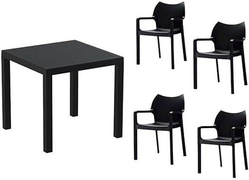 Home Square Juego de comedor de patio de 5 piezas con mesa de comedor de resina y silla de comedor en color negro