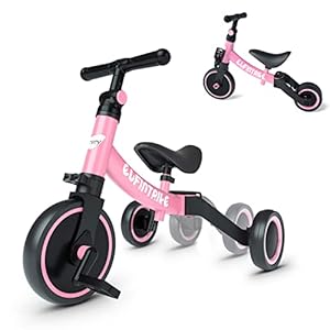 besrey Triciclos para Niños, 5 en 1 Un Bici polivalente, Adecuado para niños de 1-4 años,Triciclo,Bicicleta,Carro de Equilibrio,Caminante, Altura del Asiento Regulable, Rosa
