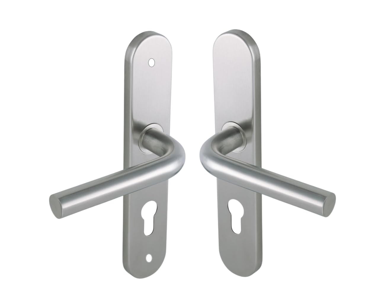 Vachette LINOX 493 Set de Poignée de Porte sur Grande Plaque, Béquille Coudée 90° - Version Clé I pour Porte d’Entrée, Cave, Bureau, Garage, Entraxe 195 mm, Pose Facile, Acier Inoxidable