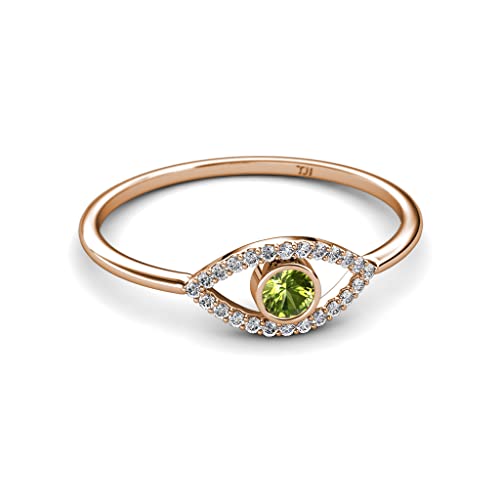Round Peridot & Diamond Women Evil Eye Promise Ring 0.35 Ctw 14K Rose Gold-4.5 #TOP2