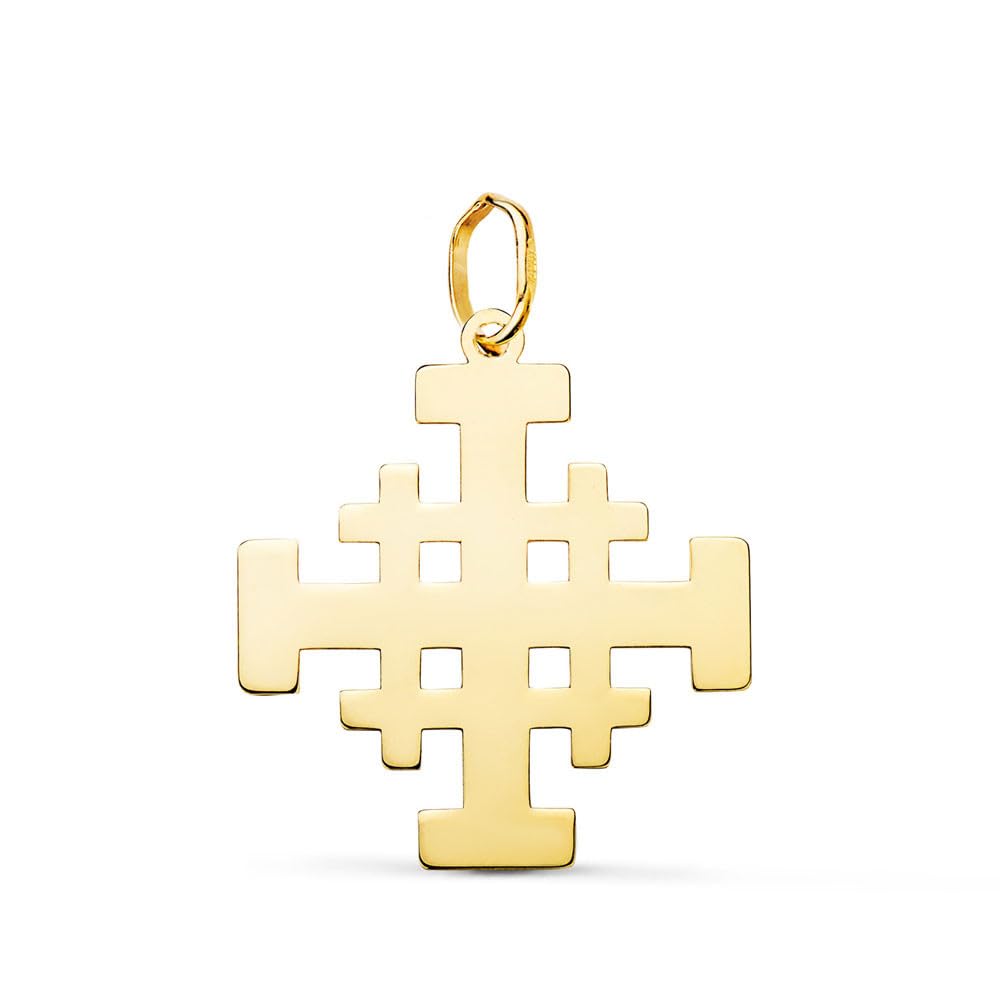 L'Atelier d'Azur Pendentif Médaille Or 18 Carats 750 Jaune - Croix de Jérusalem - Grand Modèle - Chaines Offertes