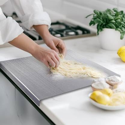 Image of 304 Stainless Steel Cutting Board for Kitchen Large | Countertop Steel Chopping Board with Lip | Heavy Duty Vegetable Cutting Board | Rust-Proof Steel Chopper Board for Kitchen Use (35 * 31)