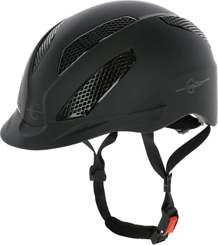Casco de equitación Covalliero eXite, Mujeres, Hombre, Negro, Volumen 52-56 cm, Sistema Disc, Visera de Casco Flexible, Sistema de ventilación, Cierre de Clic rápido