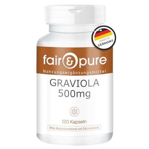 Fair & Pure® - Graviola 500mg - Extracto de Fruta Graviola - Polvo encapsulado - Guanábana - Vegano - Alta pureza - 120 Cápsulas